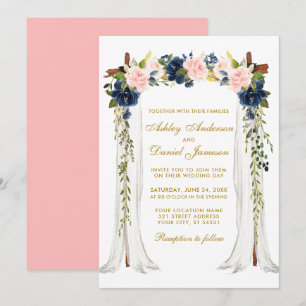 Hochzeitskanopie Wasserfarbe Rosa Blau Blütengold Einladung