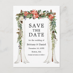 Hochzeitskanopie Winter Floral Save the Date Ankündigungspostkarte