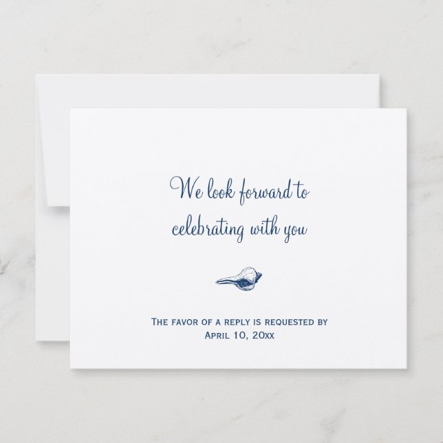 Hochzeitskapselantwort in Navy-Blue-Seashell-UAWG RSVP Karte (Vorderseite)