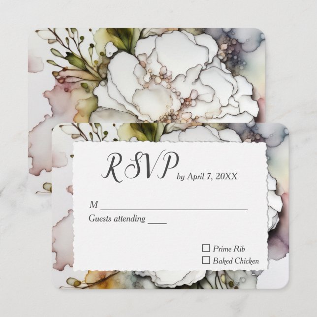 Hochzeitskarnation im Alkoholfarbendesign RSVP Karte (Vorne/Hinten)