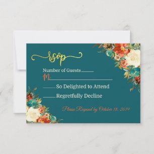 Hochzeitskarte - Aquamarin & orange RSVP Karte
