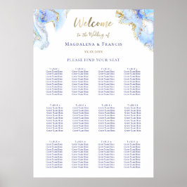 Hochzeitskarte aus blauem Marmor Poster