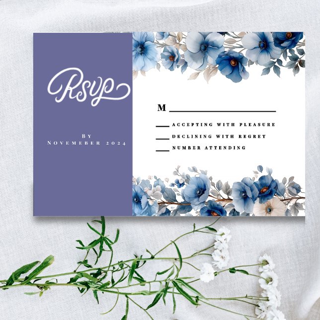 Hochzeitskarte Blau und Weiß RSVP Karte (Von Creator hochgeladen)