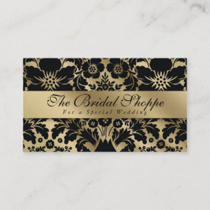 Hochzeitskarte Damask Floral Gold Black Visitenkarte