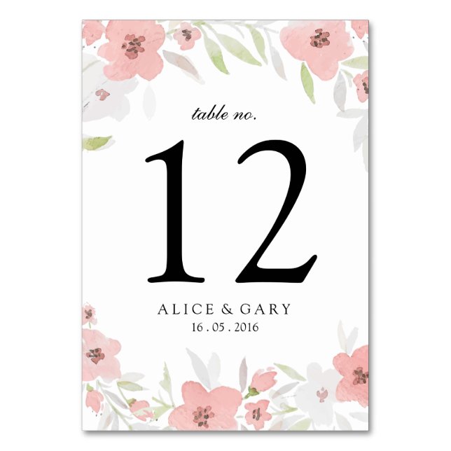 Hochzeitskarte der rosafarbenen Tischnummer (Vorderseite)
