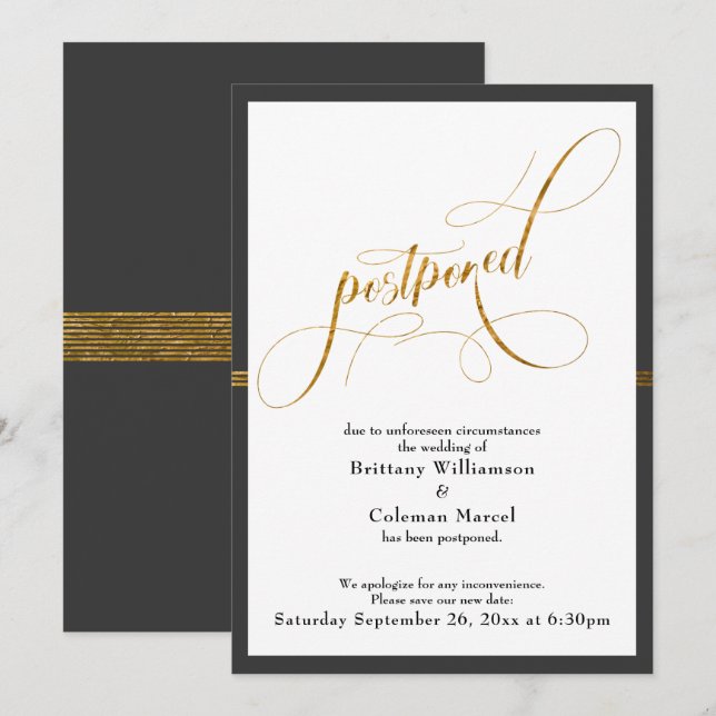 Hochzeitskarte, elegant, grau und goldfarben, aufg einladung (Vorne/Hinten)