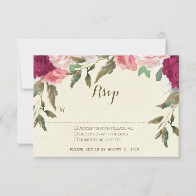Hochzeitskarte Elfenbeinbordeur RSVP Karte (Vorderseite)