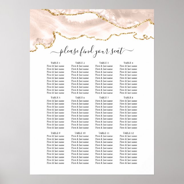 Hochzeitskarte für Agate Blush & Gold Glitzer Poster (Vorne)