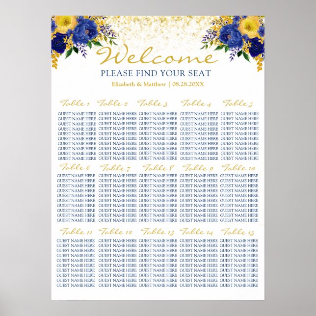 Hochzeitskarte für blaue und gelbe Blüten Poster (Vorne)