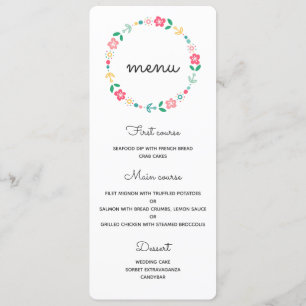 Hochzeitskarte für Blumenkranz Menükarte