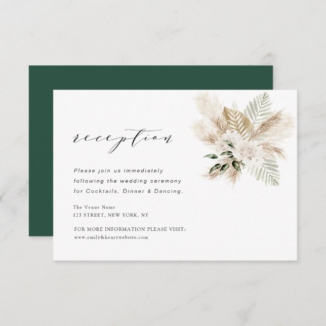 Hochzeitskarte für Boho Pampas RSVP Karte (Vorne/Hinten)