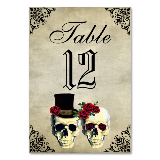 Hochzeitskarte für Bride & Groom Skull Tischnummer (Vorderseite)