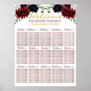 Hochzeitskarte für Burgund-Navy-Gold-Peony Poster