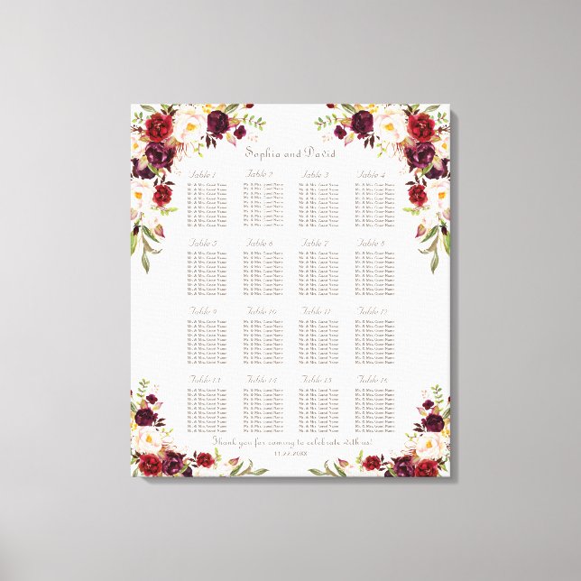 Hochzeitskarte für Burgund Pink Saffron Leinwanddruck (Vorderseite)