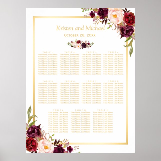 Hochzeitskarte für Burgund Red Floral Gold Poster (Vorne)