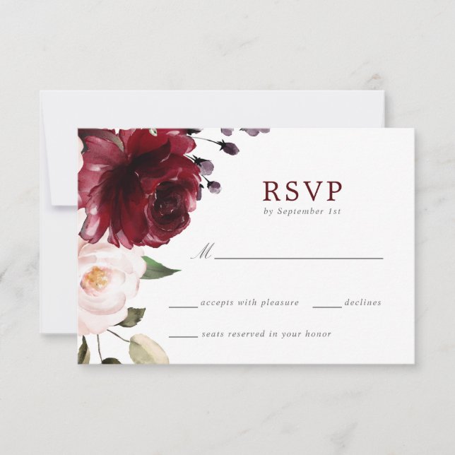 Hochzeitskarte für Burgund und Blush RSVP Karte (Vorderseite)