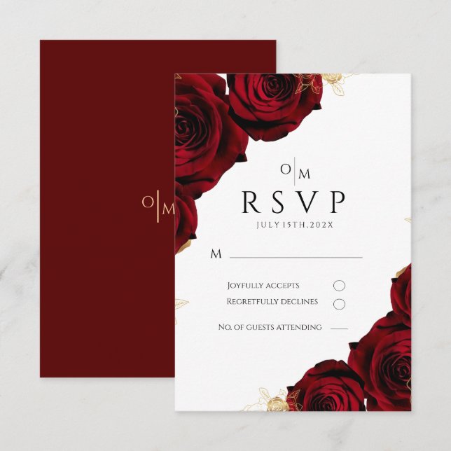 Hochzeitskarte für Burgund und Gold-Rose RSVP Karte (Vorne/Hinten)