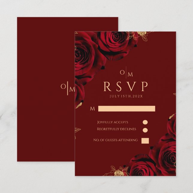 Hochzeitskarte für Burgund und Gold-Rose RSVP Karte (Vorne/Hinten)