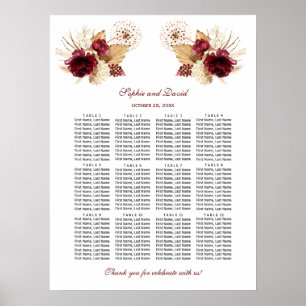 Hochzeitskarte für Burgunder Blumenpampas Poster