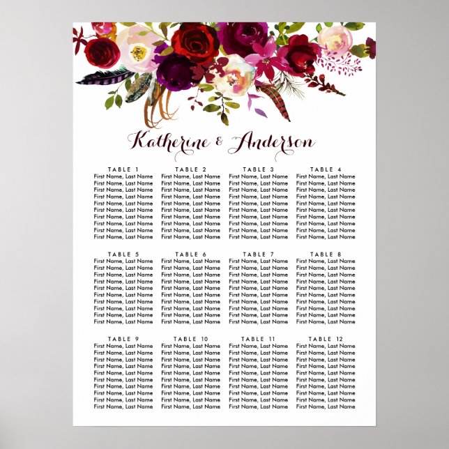Hochzeitskarte für Burgundy Marsala Boho Poster (Vorne)