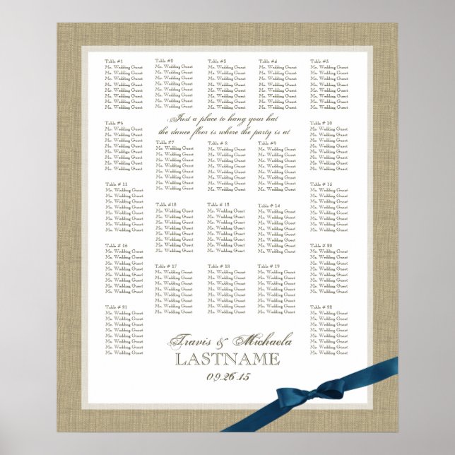 Hochzeitskarte für Burlap- und Navy-Blue-Bow Poster (Vorne)