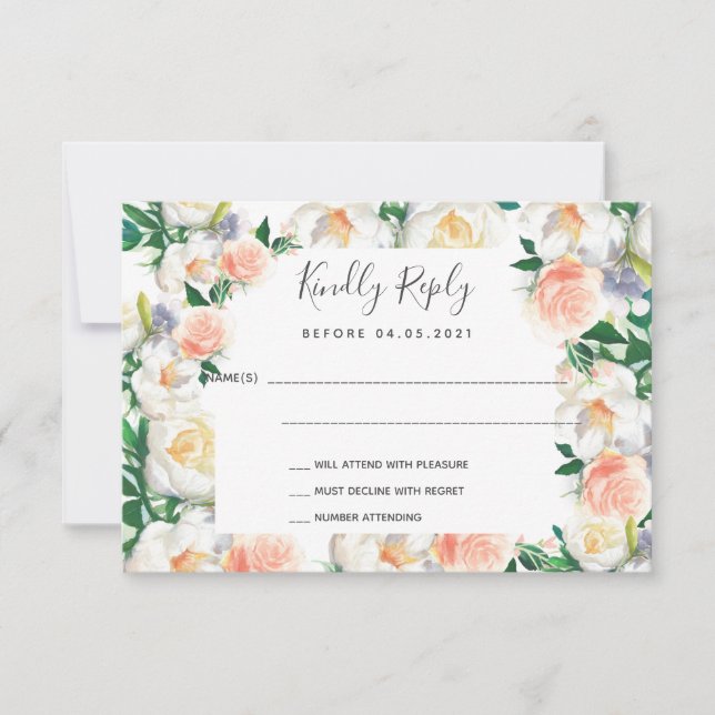 Hochzeitskarte für die Rose RSVP Karte (Vorderseite)