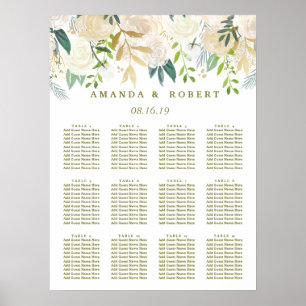 Hochzeitskarte für Elfenbein-Bouquet-Blumenbeete Poster