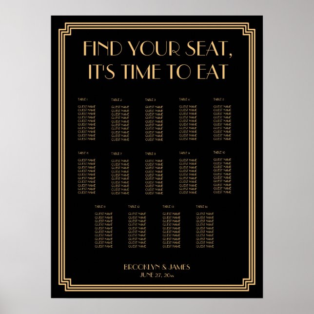 Hochzeitskarte für Gold und Black Art Deco Poster (Vorne)