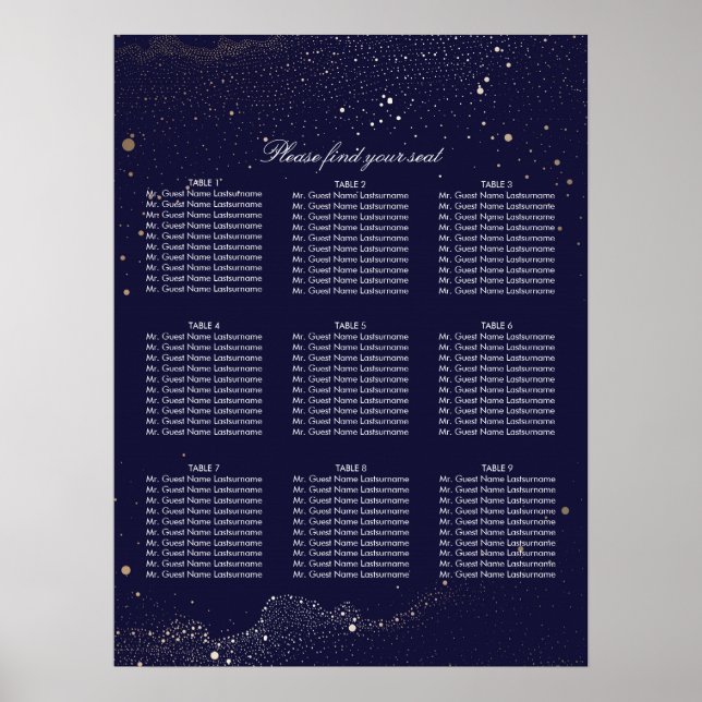 Hochzeitskarte für Gold- und Navy-Night-Stars Poster (Vorne)