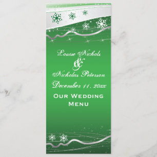 Hochzeitskarte für grüne, silbergraue Schneeflocke Menükarte