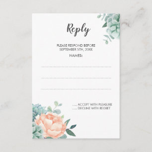 Hochzeitskarte für Hochzeiten mit Peony Succulent RSVP Karte
