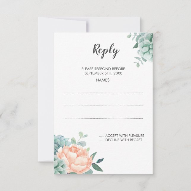 Hochzeitskarte für Hochzeiten mit Peony Succulent  RSVP Karte (Vorderseite)