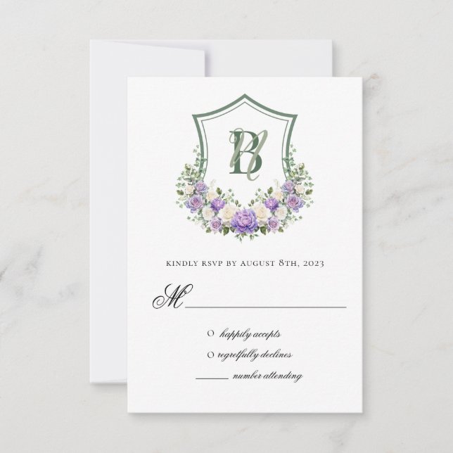 Hochzeitskarte für lila weißes Wappen RSVP Karte (Vorderseite)