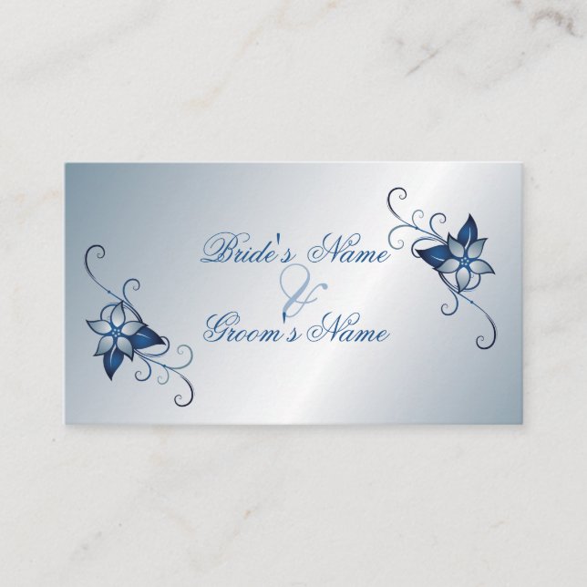 Hochzeitskarte für moderne Blue Floral Begleitkarte (Vorderseite)