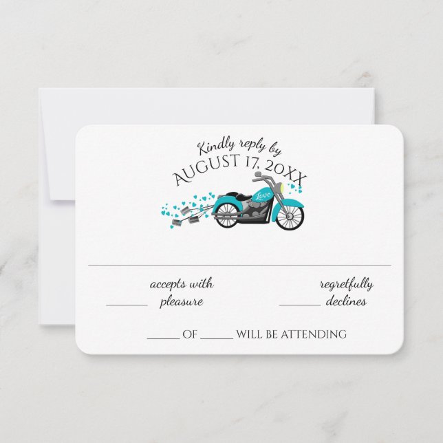 Hochzeitskarte für Motorrad und Herz RSVP Karte (Vorderseite)