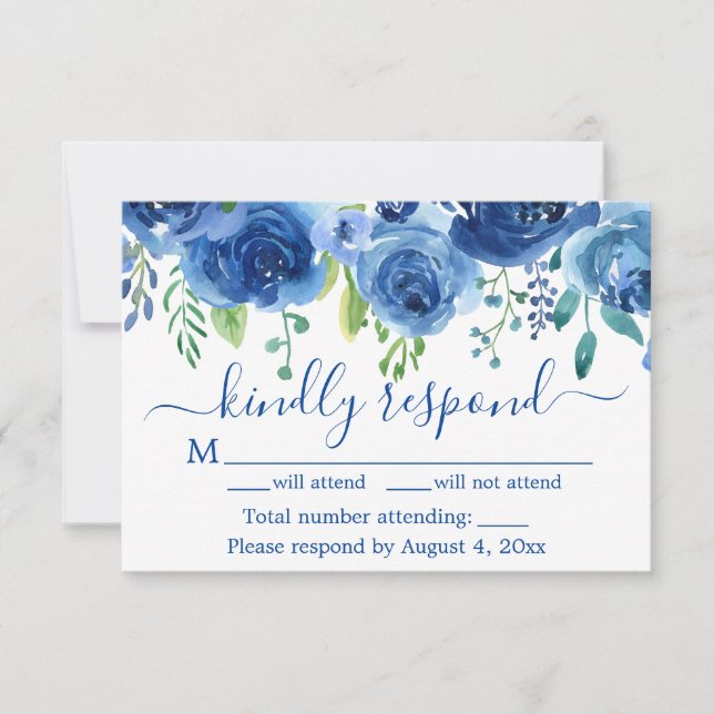 Hochzeitskarte für Navy Blue Floral Dankeskarte (Vorderseite)