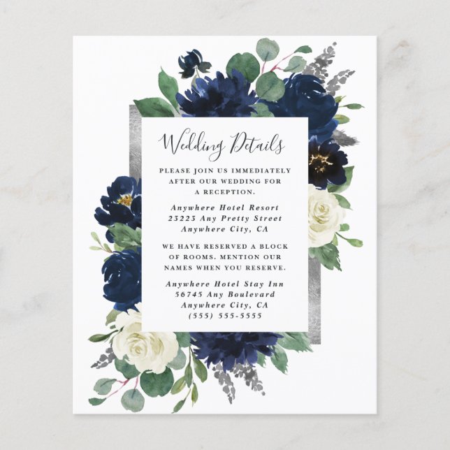 Hochzeitskarte für Navy Blue und Silver Ivory (Vorderseite)