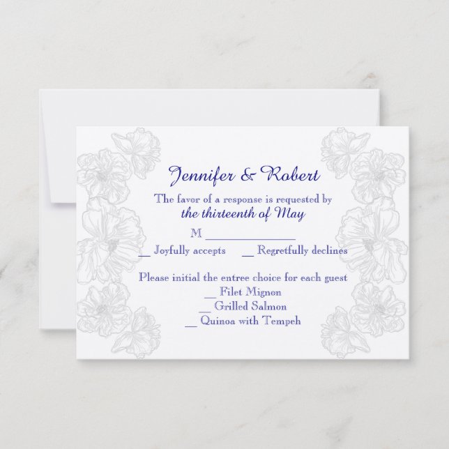 Hochzeitskarte für Navy Blue und White Floral RSVP Karte (Vorderseite)