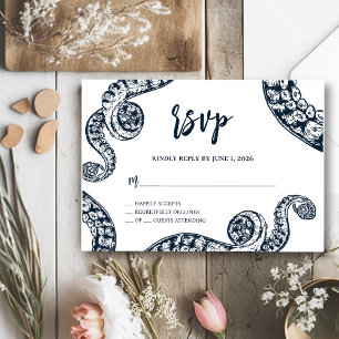 Hochzeitskarte für Navy Nautical Octopus RVSP RSVP Karte