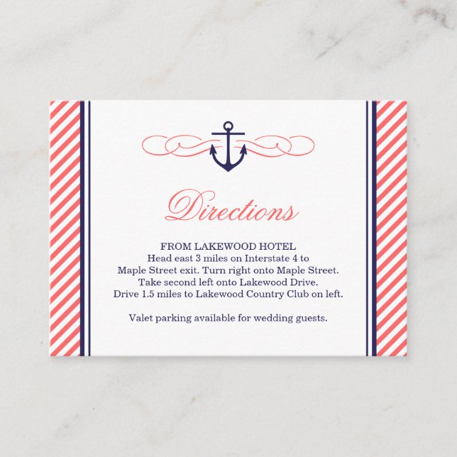 Hochzeitskarte für Navy und Korallen Begleitkarte (Vorderseite)