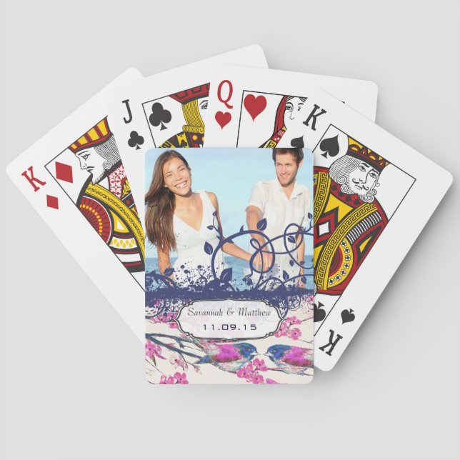 Hochzeitskarte für Navy und Pink Love Bird Spielkarten (Rückseite)