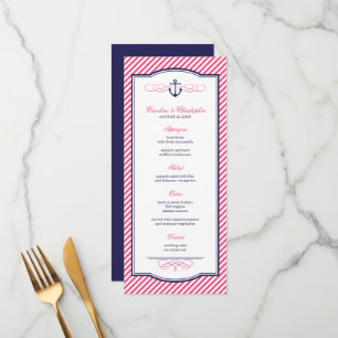 Hochzeitskarte für Navy und Pink Nautical Anchor Menükarte