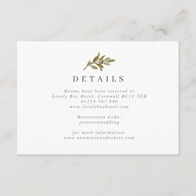 Hochzeitskarte für rustikale Olivenzweige Begleitkarte (Vorderseite)