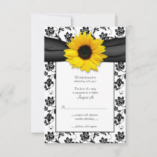 Hochzeitskarte für Schwarz-Weiß-BlumenDamast RSVP Karte