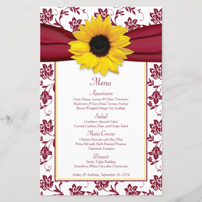 Hochzeitskarte für Sonnenblumen Burgundy White Dam (Vorderseite)