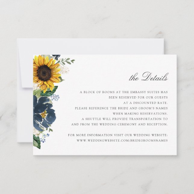 Hochzeitskarte für Sonnenblumen Navy Blue Floral Einladung (Vorderseite)