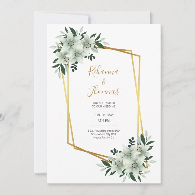 Hochzeitskarte für staubige Weiße im Grünen, Aquar Einladung (Vorderseite)