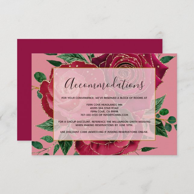 Hochzeitskarte für Vintage Rose Begleitkarte (Vorne/Hinten)