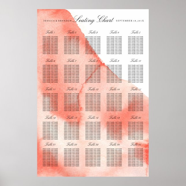 Hochzeitskarte für Wasserfarben nach Tischnummer Poster (Vorne)