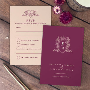 Hochzeitskarte für Weinrot und Pfirsichkrone RSVP Karte